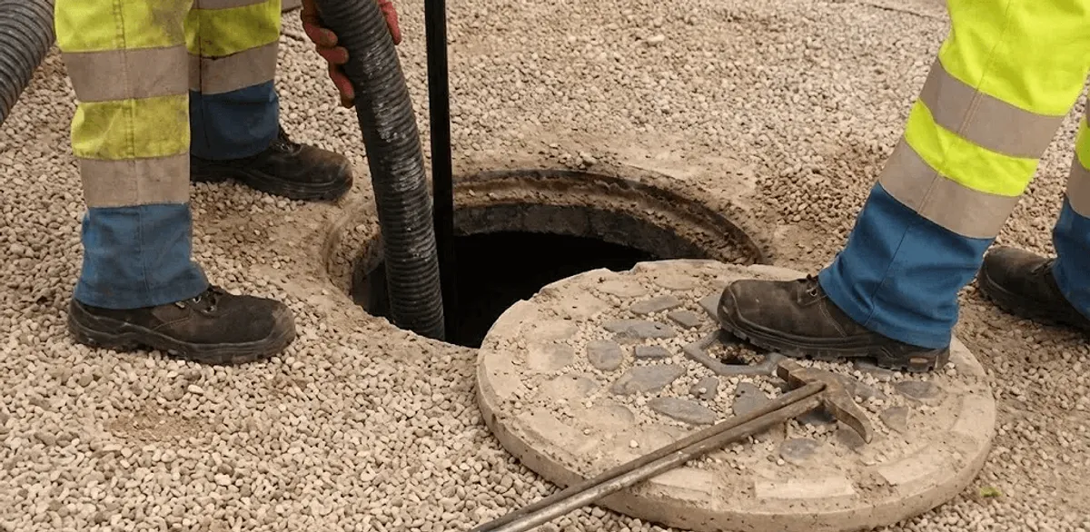 Drain cleaning crew clearing a sewer access point with professional equipment in Orlando, FL